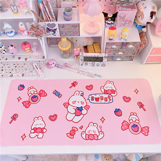 Sweet Bunny Desk Mat for pastel cozy gaming and study setup