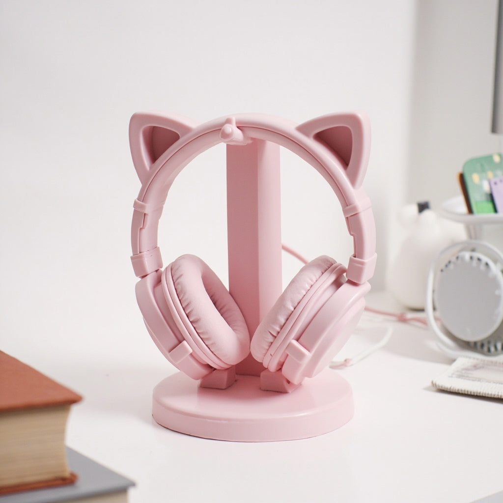 Cat Ear Headphone Stand in pastel color for cozy gaming desk