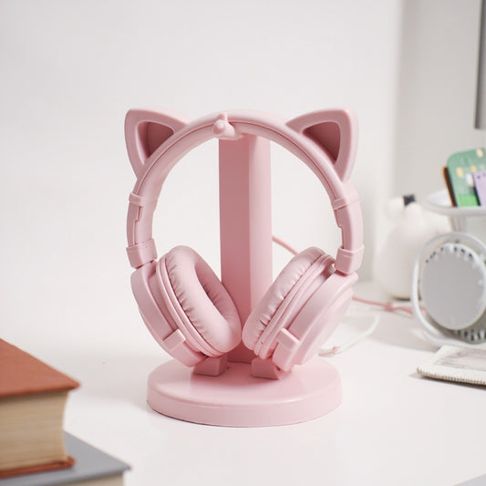 Cat Ear Headphone Stand in pastel color for cozy gaming desk